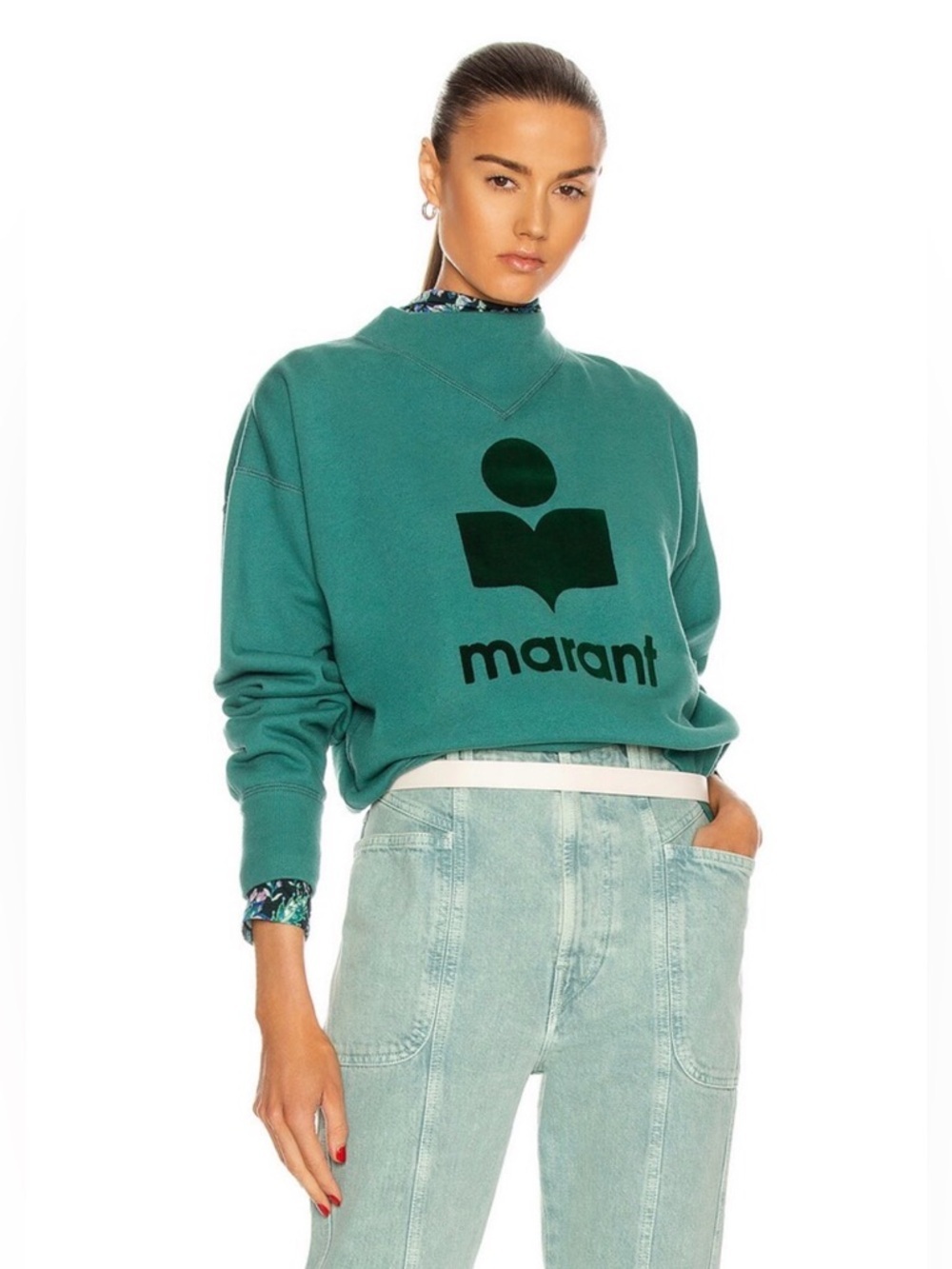 Isabel Marant Étoile Moby Mock Neck Sweatshirt With Logo in Mint Green 38/US6